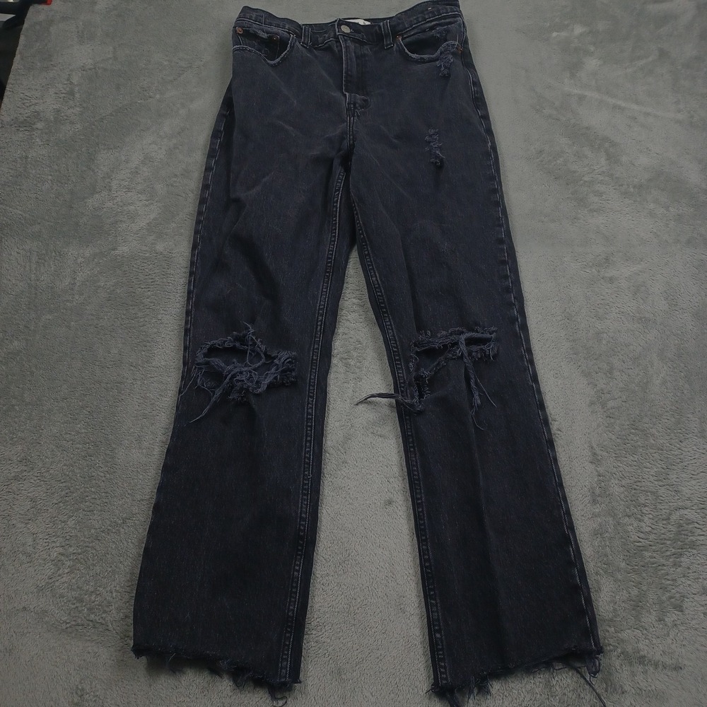 Abercrombie Fitch Jeans Womens‎ 28 Black Denim High Rise Straight Distressed